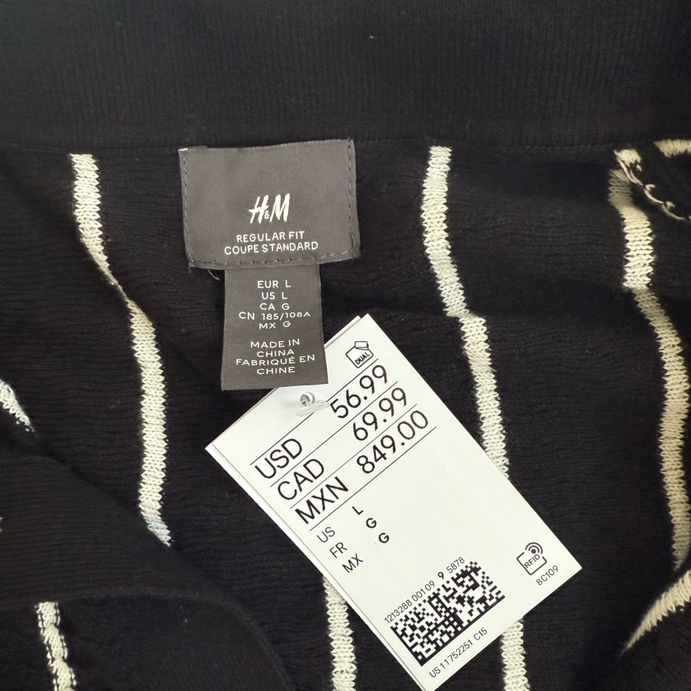 H&M Black and White Striped Casual Shirt New With Tags Men’s Large - Picture 3 of 4